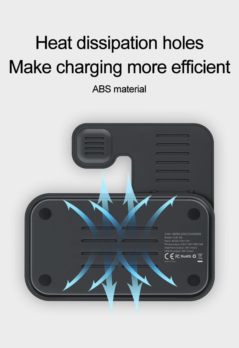 Wireless Charger 3 in 1, Foldable Wireless Charging Station for iPhone, iWatch and Airpods