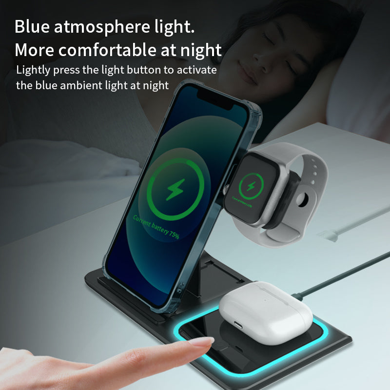 Wireless Charger 3 in 1, Foldable Wireless Charging Station for iPhone, iWatch and Airpods