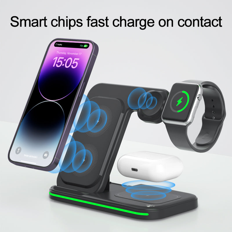 Wireless Charger 3 in 1, Foldable Wireless Charging Station for iPhone, iWatch and Airpods