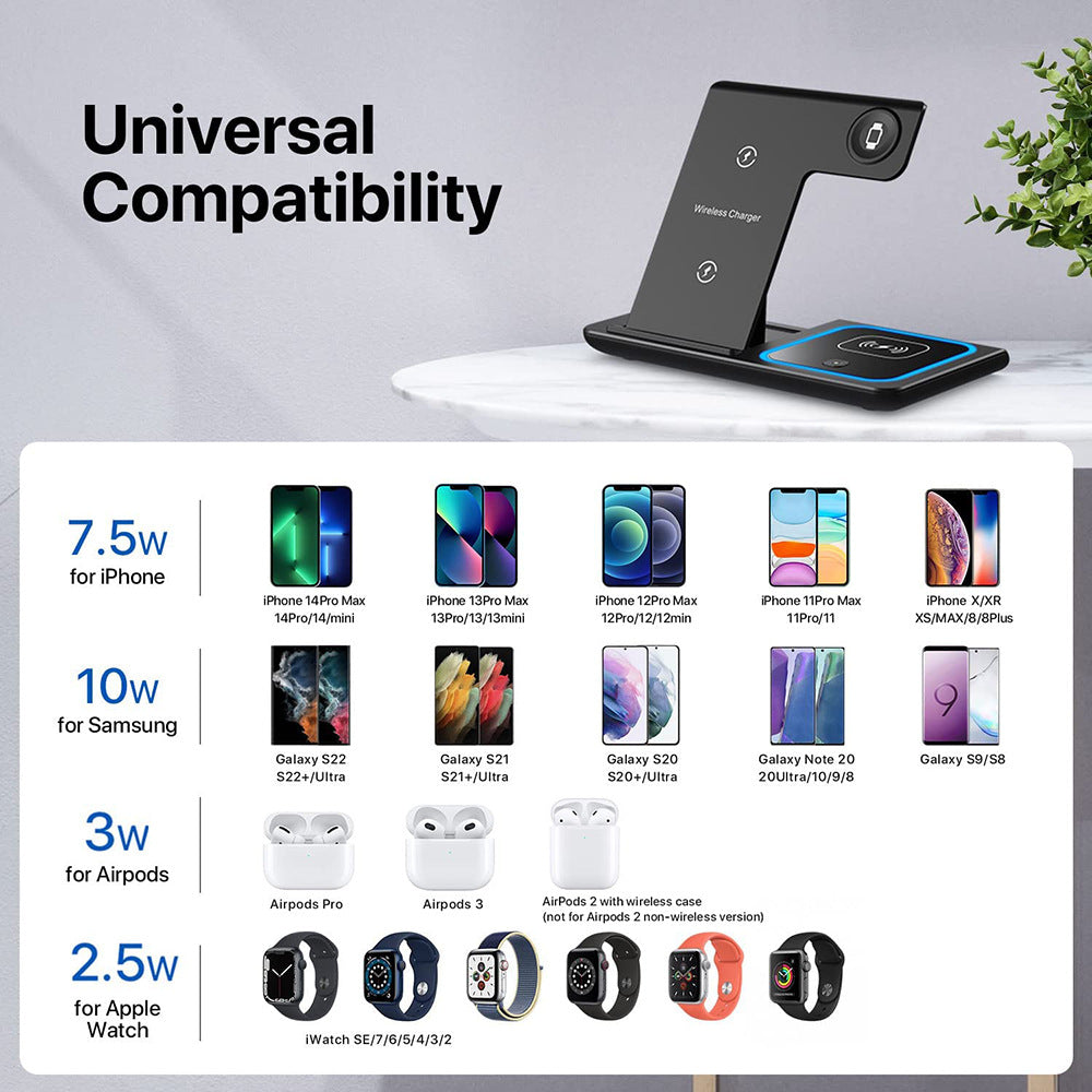 Wireless Charger 3 in 1, Foldable Wireless Charging Station for iPhone, iWatch and Airpods