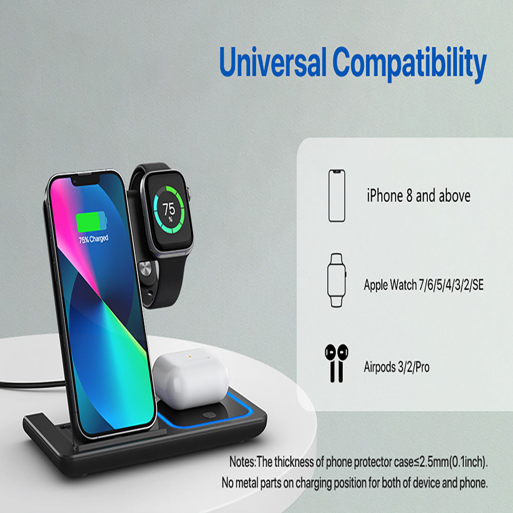 Wireless Charger 3 in 1, Foldable Wireless Charging Station for iPhone, iWatch and Airpods