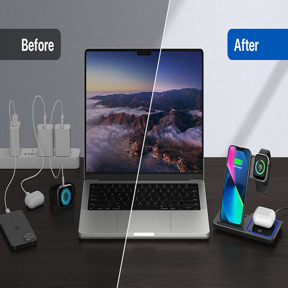Wireless Charger 3 in 1, Foldable Wireless Charging Station for iPhone, iWatch and Airpods