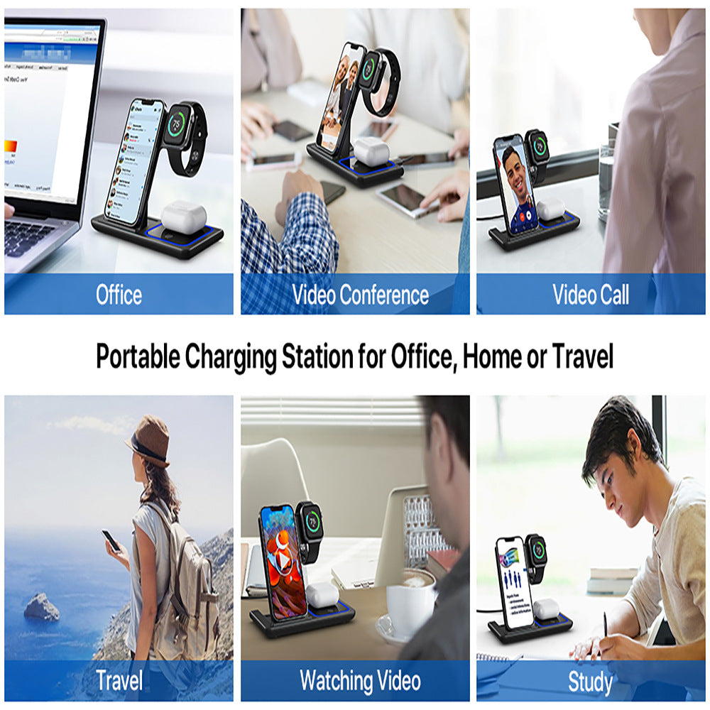 Wireless Charger 3 in 1, Foldable Wireless Charging Station for iPhone, iWatch and Airpods