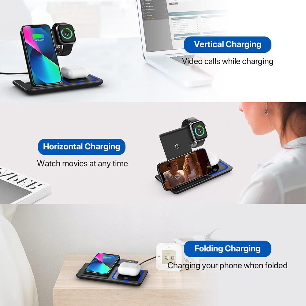 Wireless Charger 3 in 1, Foldable Wireless Charging Station for iPhone, iWatch and Airpods