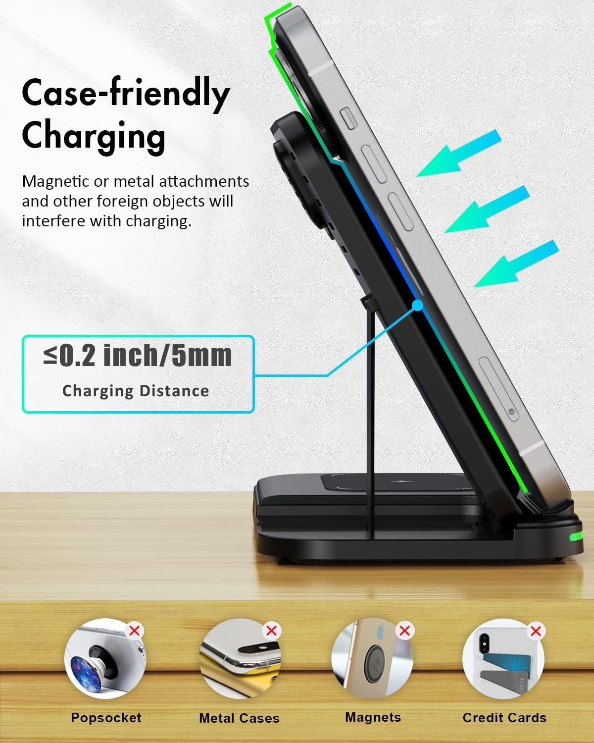 Wireless Charger 3 in 1, Foldable Wireless Charging Station for iPhone, iWatch and Airpods
