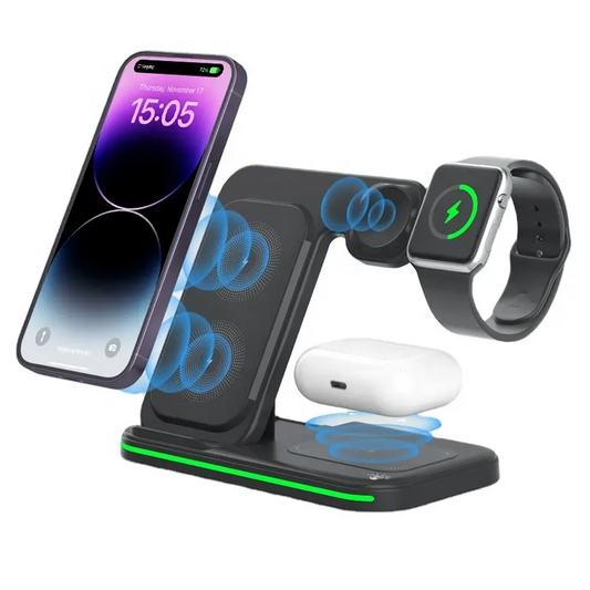 Wireless Charger 3 in 1, Foldable Wireless Charging Station for iPhone, iWatch and Airpods