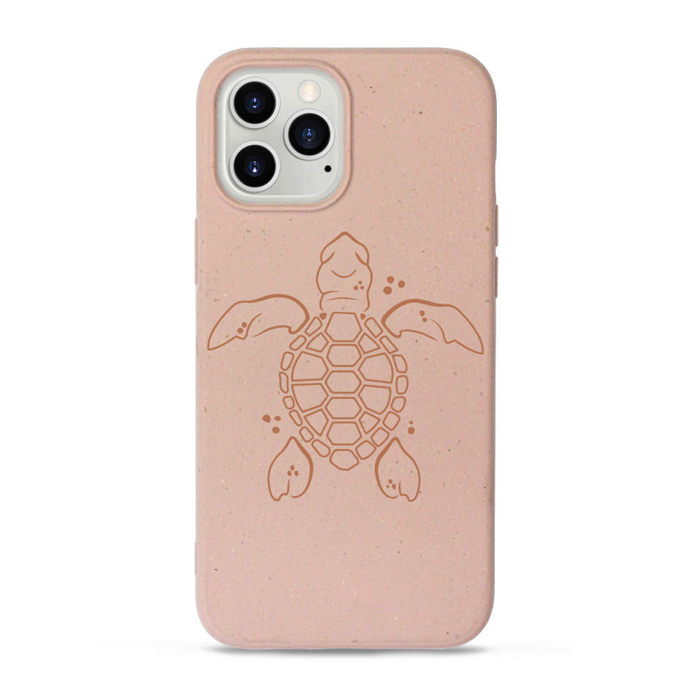 Coque iPhone compostable biodégradable tortue océan rose sable