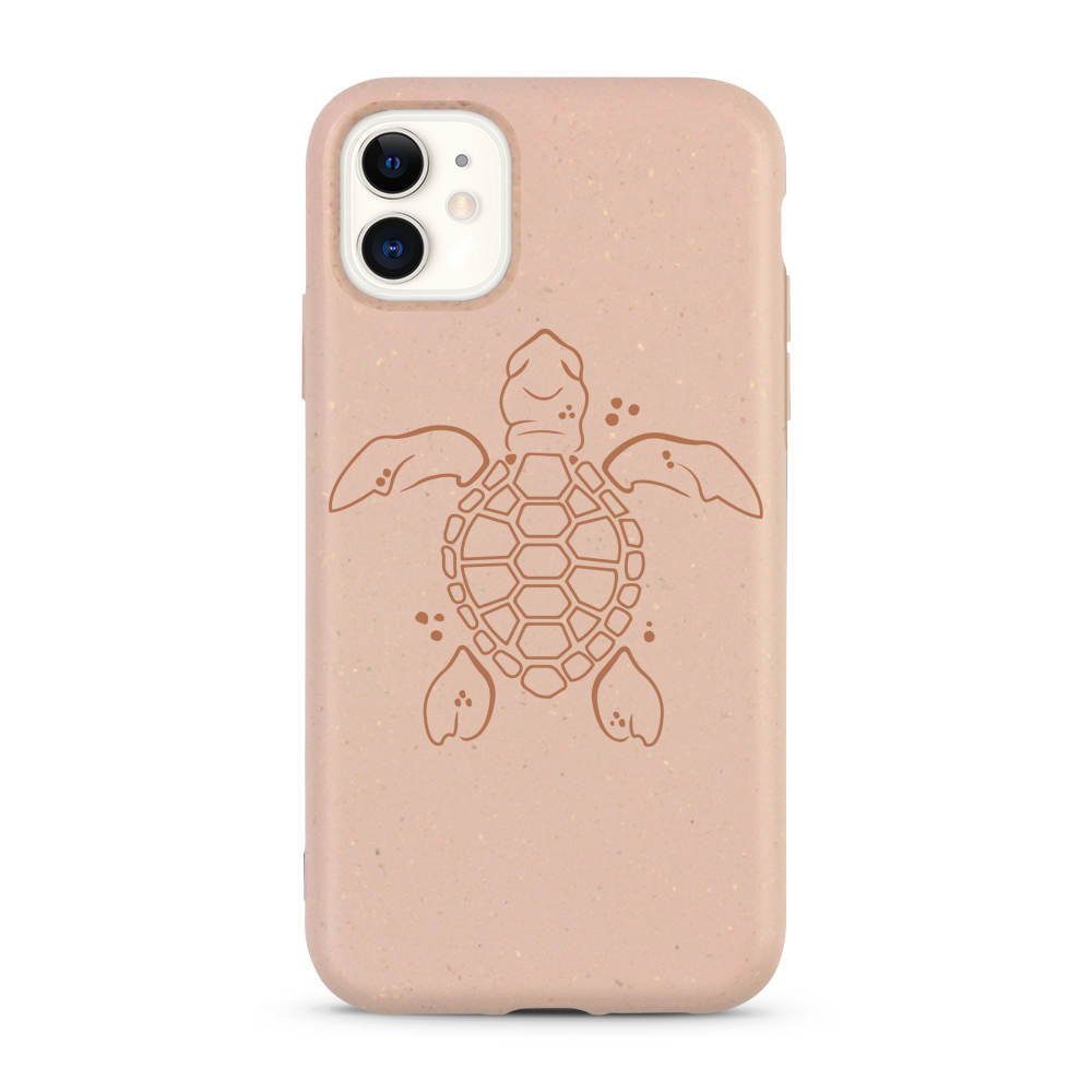 Coque iPhone compostable biodégradable tortue océan rose sable