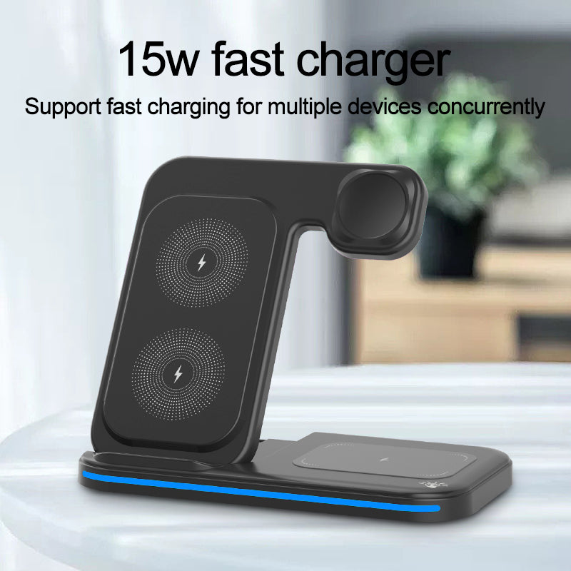 Chargeur sans fil 3 en 1, station de recharge sans fil pliable pour iPhone, iWatch et Airpods 