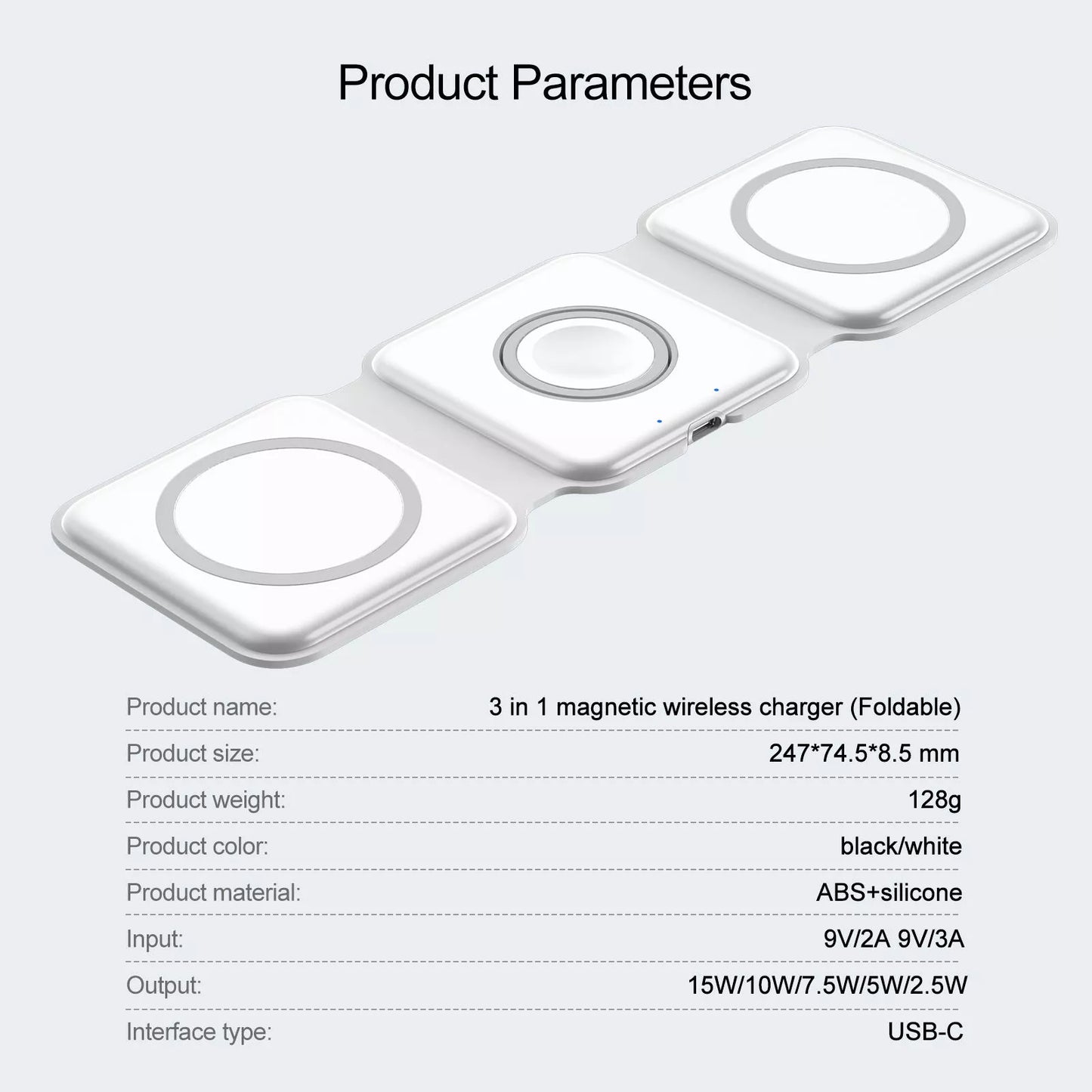 Cargador inalámbrico 3 en 1, estación de carga inalámbrica plegable magnética para iPhone, iWatch y Airpods 