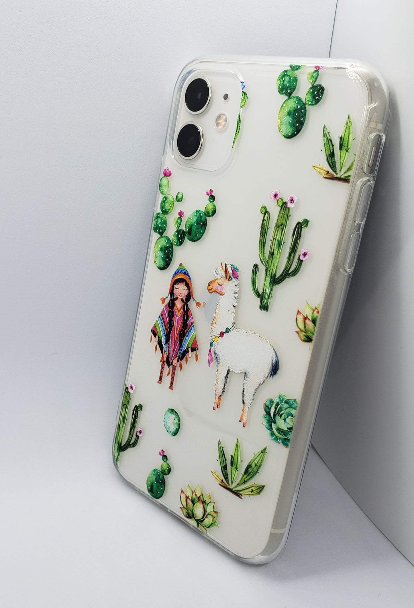Étui de téléphone transparent transparent cactus et lama