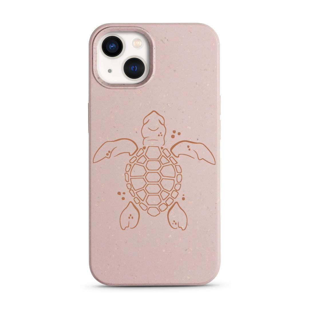 Coque iPhone compostable biodégradable tortue océan rose sable